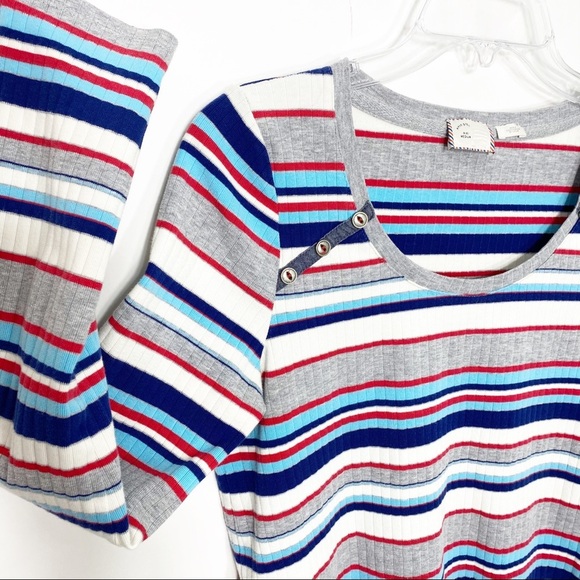 Anthropologie Postmark Joliette Sweater, Medium Striped Gray White Red Blue - Picture 5 of 10